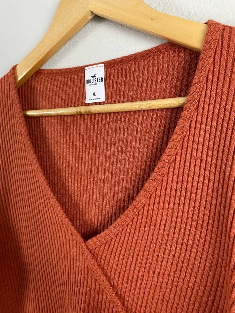 Hollister Ribbed Knit Long Sleeve Top/Tee | V Neck | Rust - Picture 9 of 14